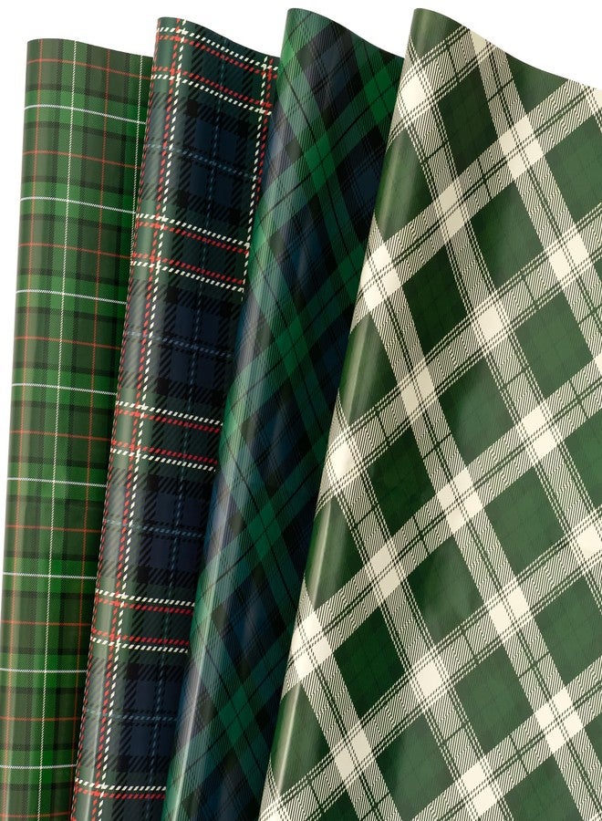 LeZakaa Christmas Green Wrapping Paper, 12 Folded Sheet with 4 Different Tartan Plaid Design for New Year Celebrations Holiday Gift Wrapping, 27.5 x 19.6 inches Per Sheet - Image 1